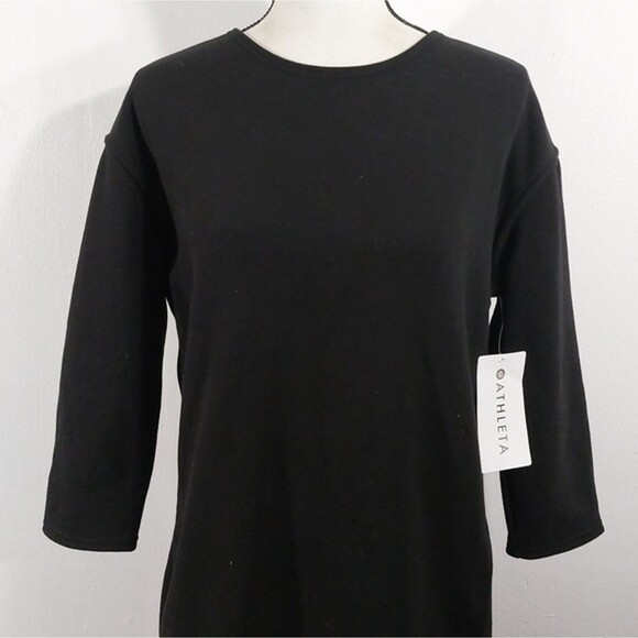 Athleta Black Cozy Karma Back Zip Dress Size S Plush Lined NWT - Picture 2 of 12